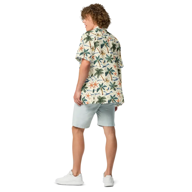 Unisex Button Shirt with Palm Trees and Beach Vibes - Shirts