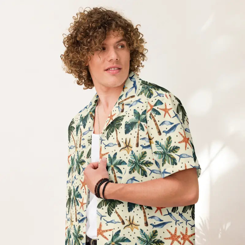 Unisex Button Shirt with Palm Trees and Beach Vibes - Shirts