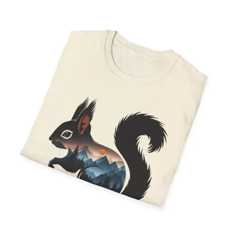 Unisex Softstyle T-shirt: Whimsical Squirrel & Mountain Bliss - T-shirt