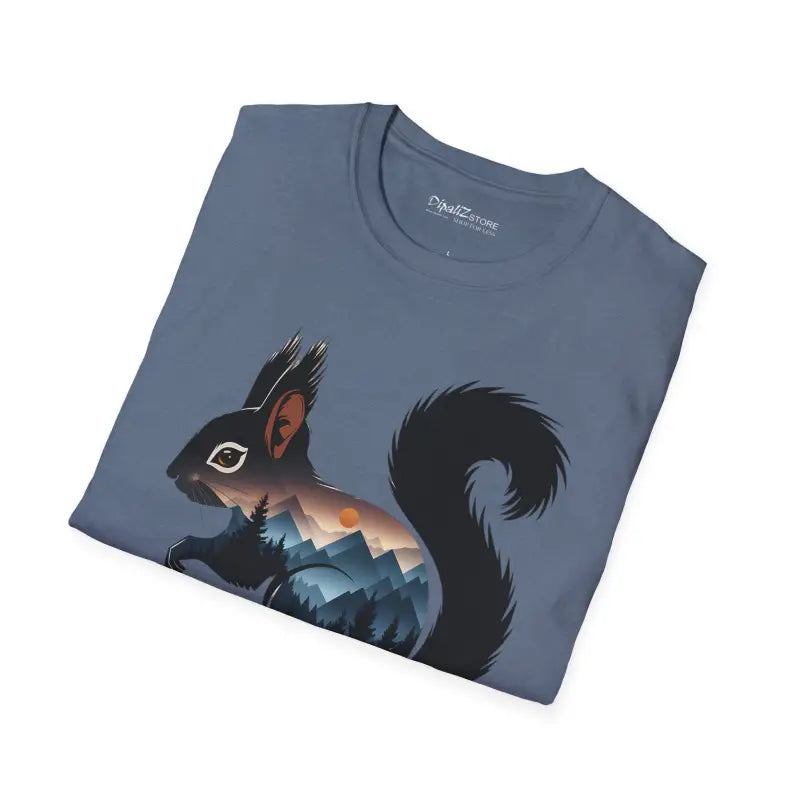 Unisex Softstyle T-shirt: Whimsical Squirrel & Mountain Bliss - T-shirt