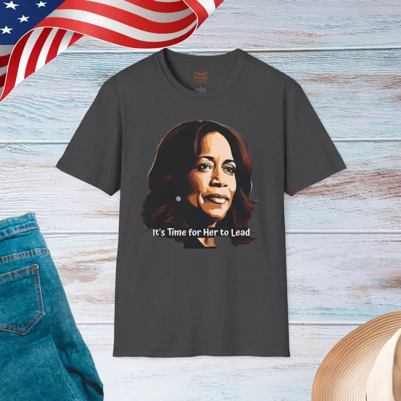 Lead with Kamala Harris: Unisex Softstyle Tee Revolution - Dark Heather / s T-shirt