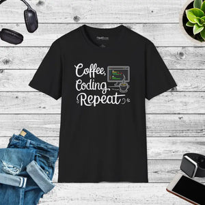 Coffee Coding Repeat Programmer Tee with Tear-away Label - Dipaliz - Black / s - T-shirts