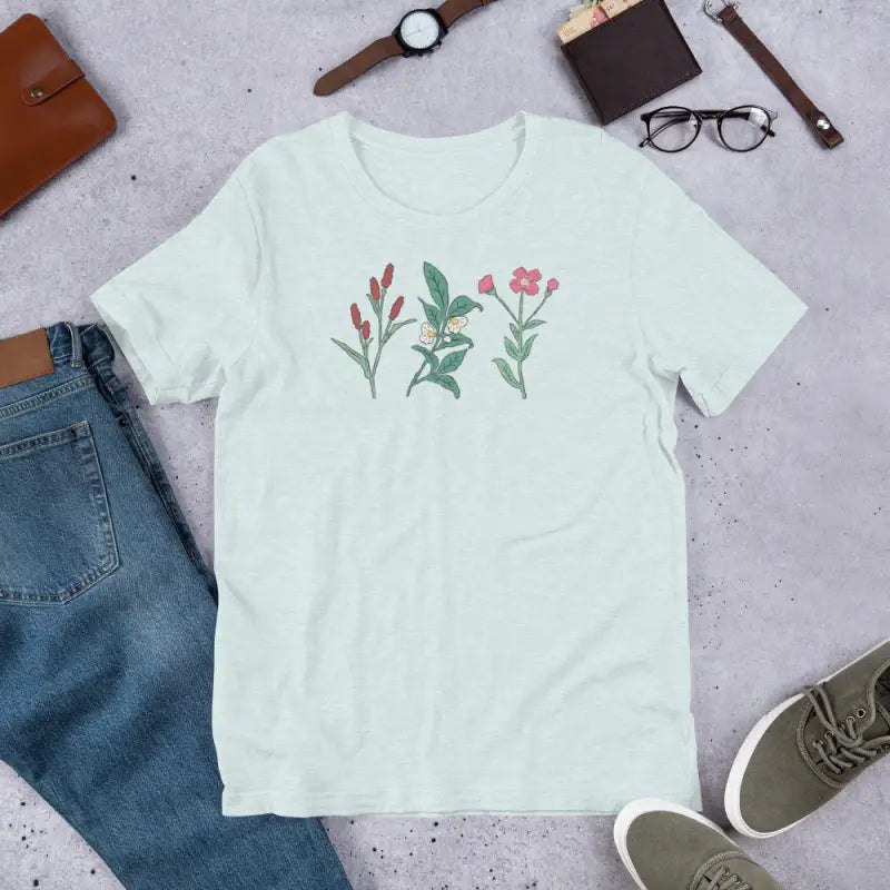 Wild Flowers Tee - Embrace Nature with Style! - Heather Prism Ice Blue / s T-shirts