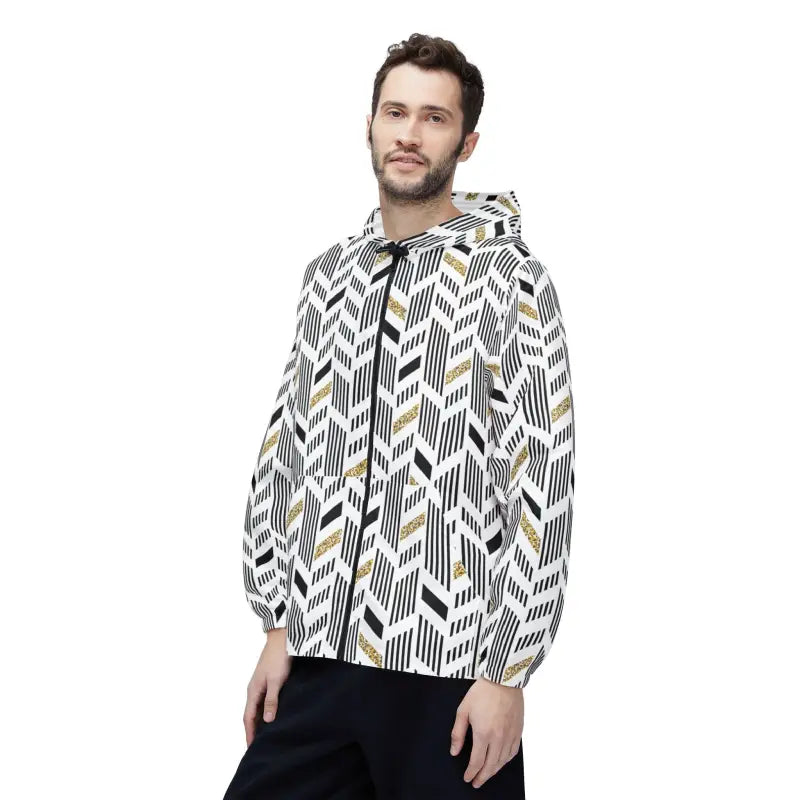 Unisex Windbreaker Jacket with Black & Yellow Geometric Flair - Outerwear