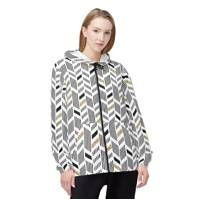 Unisex Windbreaker Jacket with Black & Yellow Geometric Flair - Xs Outerwear