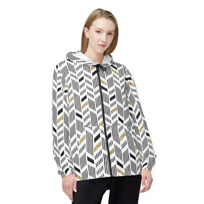 Unisex Windbreaker Jacket with Black & Yellow Geometric Flair - Xs Outerwear