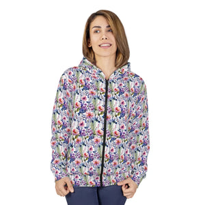 Vibrant Flower Pattern Fleece Unisex Zip Hoodie - Dipaliz - Hoodies
