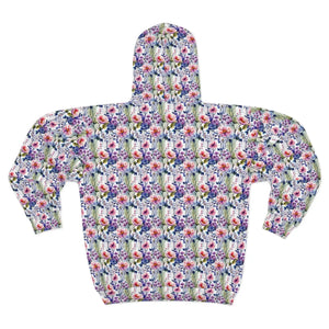 Vibrant Flower Pattern Fleece Unisex Zip Hoodie - Dipaliz - Hoodies