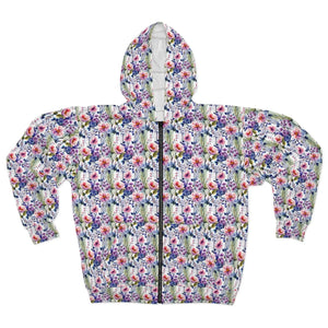 Vibrant Flower Pattern Fleece Unisex Zip Hoodie - Dipaliz - Hoodies