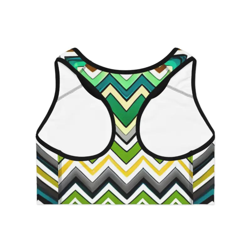 Unleash Power with the Green Zig Zag Sports Bra - All Over Prints