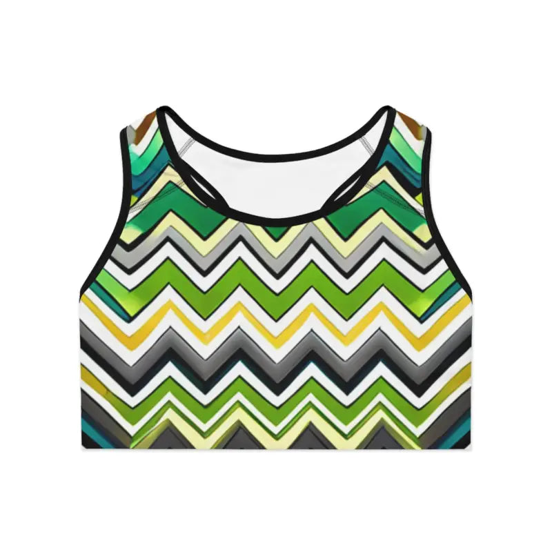 Unleash Power with the Green Zig Zag Sports Bra - All Over Prints