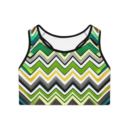 Unleash Power with the Green Zig Zag Sports Bra - All Over Prints