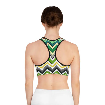 Unleash Power with the Green Zig Zag Sports Bra - All Over Prints