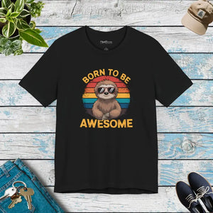 Unisex Jersey Short Sleeve Tee - Born Awesome Sloth - Dipaliz - Black / s - T-shirts