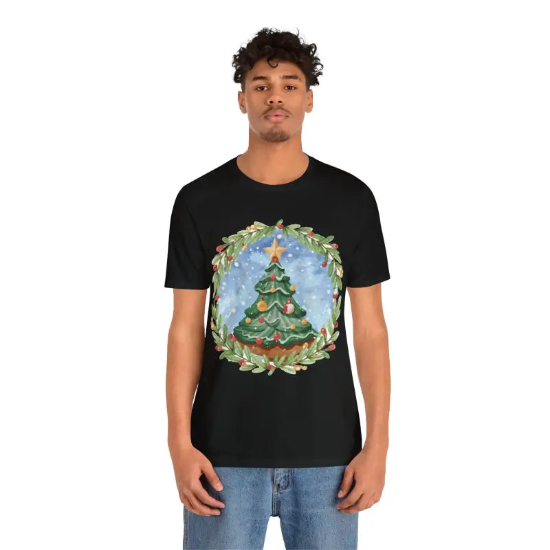 Unisex Christmas Tree Tee: Festive Style in Jersey Short Sleeve - Black / s T-shirt