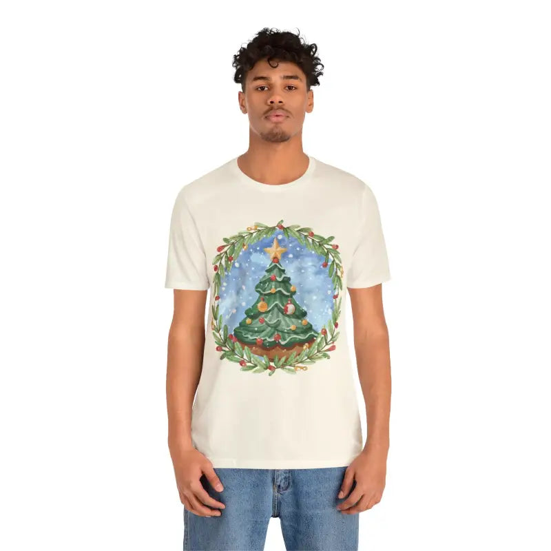 Unisex Christmas Tree Tee: Festive Style in Jersey Short Sleeve - Natural / s T-shirt