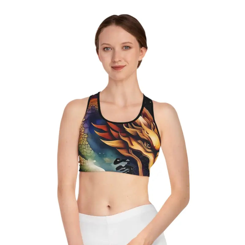 Unleash your Inner Dragon with Stylish Activewear Sports Bra - s / Black Stitching All Over Prints