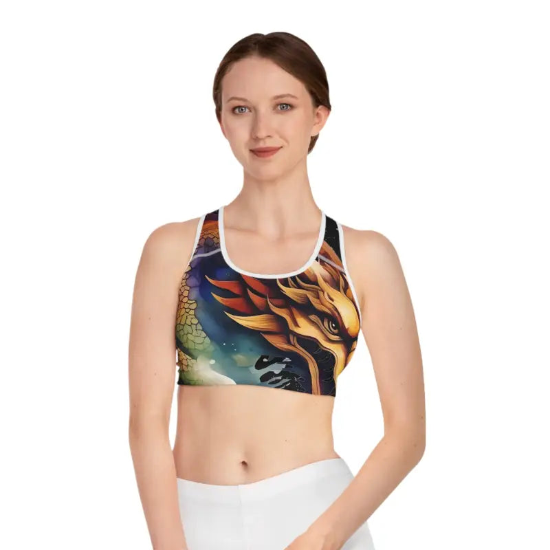 Unleash your Inner Dragon with Stylish Activewear Sports Bra - s / White Stitching All Over Prints