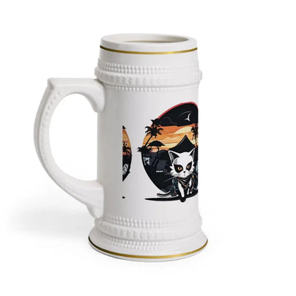 Unleash your Warrior with Japanese Cat Samurai Beer Stein Mug - 22oz