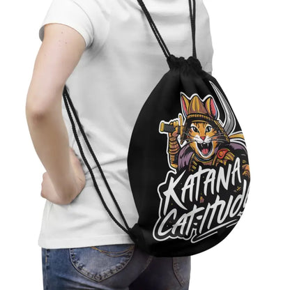 Unleash your Warrior Spirit with Purrfect Samurai Cat Drawstring Bag - one Size Bags