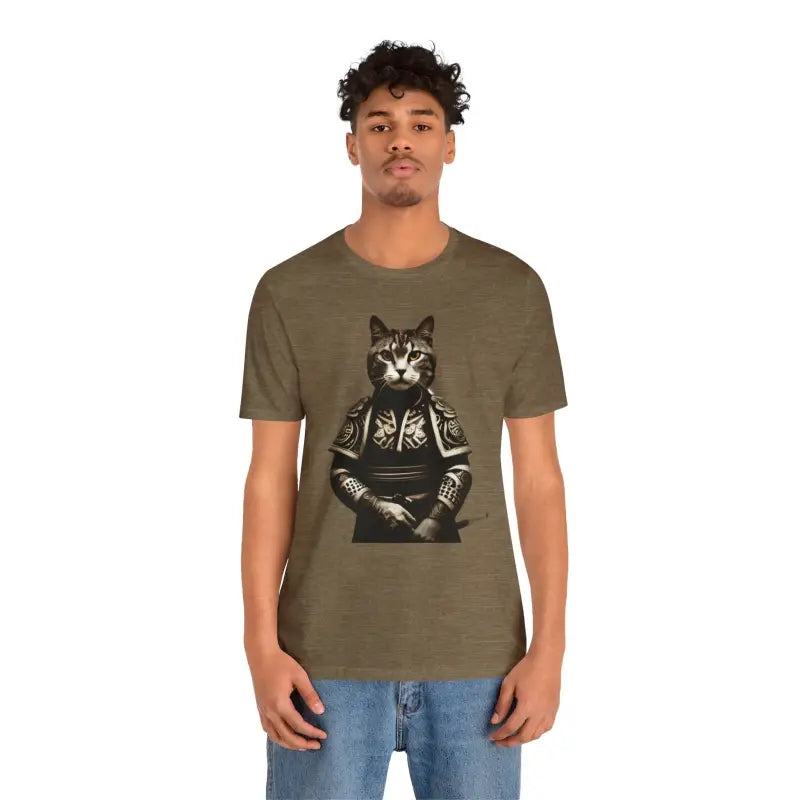 Unleash your Style with Samurai Cat Jersey Short Sleeve Tee - Heather Olive / s T-shirt