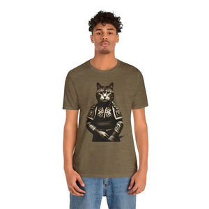 Samurai Cat Unisex Jersey Short Sleeve Tee Warrior Style - Dipaliz - Heather Olive / s - T-shirts