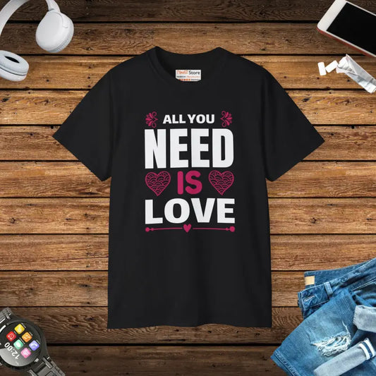 Spread Positivity with the All you Need is Love T-shirt! - Black / s T-shirt