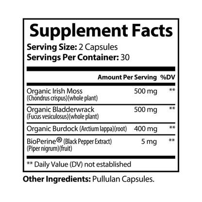 Dive Into Wellness with Power-packed Sea Moss Supplement - White Bottle + Cap / Unflavored / 60 Capsules Food