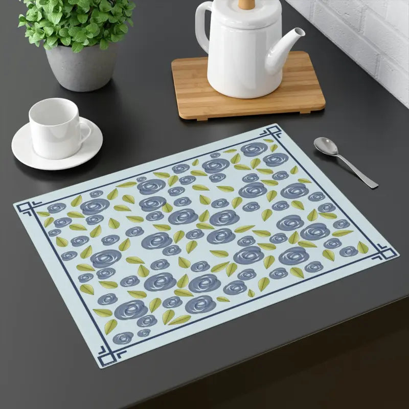 Elevate Dining with Stylish Blue Rose Placemats - 18’’ × 14’’ Home Decor