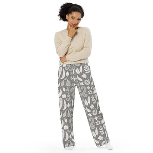 Wide-leg Pants with Adjustable Waist Paisley Pattern - Dipaliz
