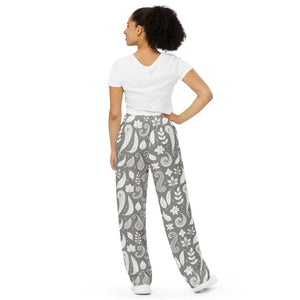 Wide-leg Pants with Adjustable Waist Paisley Pattern - Dipaliz