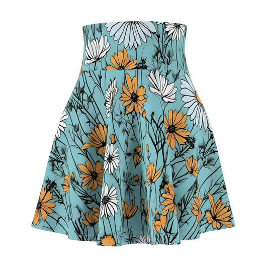 Teal Wildflower Skater Skirt: Comfort Meets Chic Style! - All Over Prints