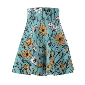 Women’s Skater Skirt - Teal Wildflower Comfort Style - Dipaliz - Skirts