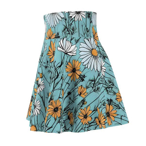 Women’s Skater Skirt - Teal Wildflower Comfort Style - Dipaliz - Skirts
