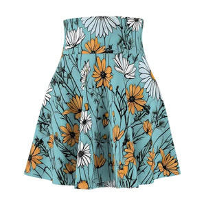 Women’s Skater Skirt - Teal Wildflower Comfort Style - Dipaliz - Skirts