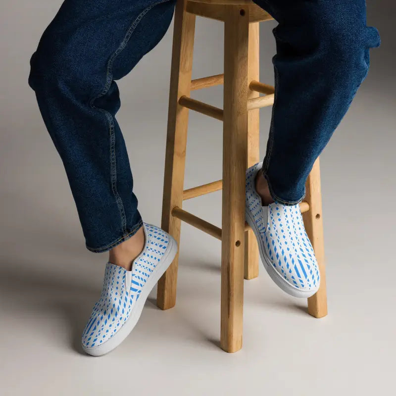 Step Up your Style: Blue Pattern Men’s Canvas Slip-ons - Shoes