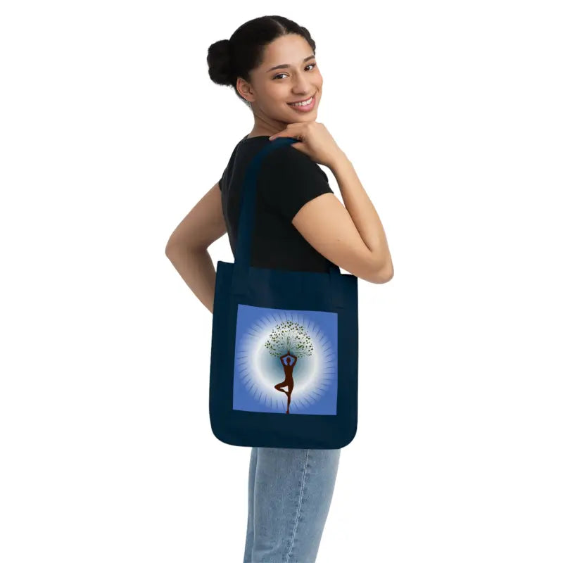 Eco-chic Canvas Tote: Perfect for Yoga Lovers and Tree Enthusiasts - one Size / Navy Bags