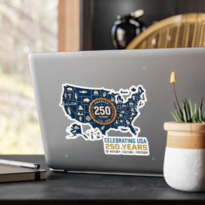 Usa 250 Years Map Sticker, Celebrating of History Culture & Freedom - Home Decor Decals
