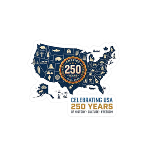 Usa 250 Years Map Sticker, Celebrating of History Culture & Freedom - Home Decor Decals