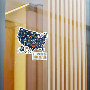 Usa 250 Years Map Sticker, Celebrating of History Culture & Freedom - Home Decor Decals