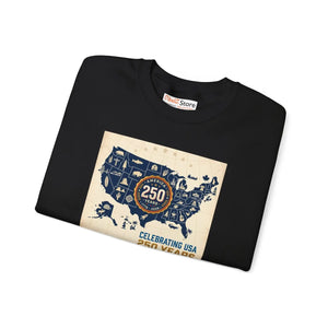 Usa 250th Anniversary Crewneck Sweatshirt, Celebrating 250 Years Map Design - Sweatshirts - m