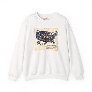 Usa 250th Anniversary Crewneck Sweatshirt, Celebrating 250 Years Map Design - Sweatshirts - m