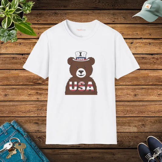 Cozy Bear Hug Independence Day Tee with Usa Flair - White / s T-shirt