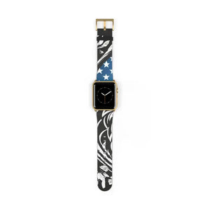 Watch Band - Usa Flag Colors Faux Leather Style - Dipaliz - 42 - 45 Mm / Gold Matte - Bands