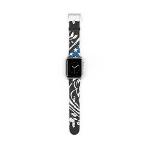 Watch Band - Usa Flag Colors Faux Leather Style - Dipaliz - 38 - 41 Mm / Silver Matte - Bands