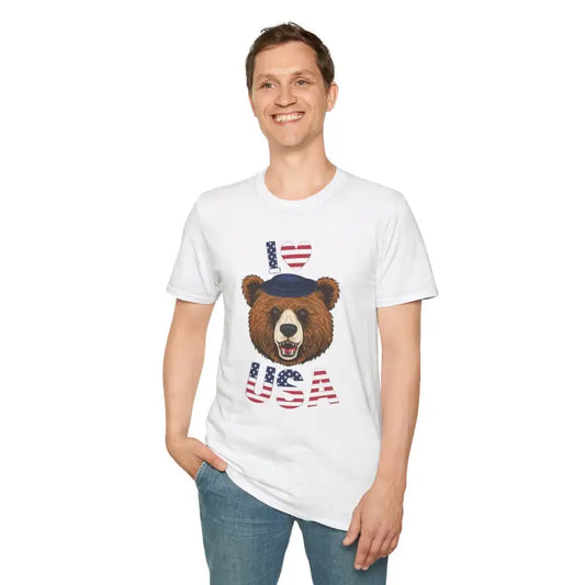 Usa Heart Bear T-shirt - Cozy Cute and Patriotic! - White / s T-shirt