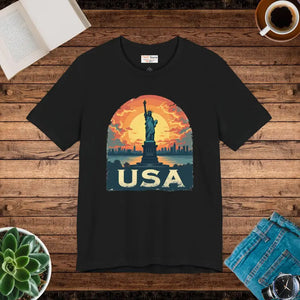 Bold Unisex Jersey Tee Usa Sunset Design Freedom Style - Dipaliz - Black / Xs - T-shirts