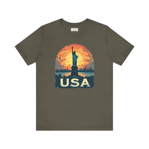 Bold Unisex Jersey Tee Usa Sunset Design Freedom Style - Dipaliz - Army / Xs - T-shirts
