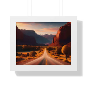 Framed Horizontal Poster Utah Landscape Road Overlooking Epic Views - 14″ x 11″ / White - Posters Prints & Visual