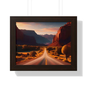 Framed Horizontal Poster Utah Landscape Road Overlooking Epic Views - 14″ x 11″ / Walnut - Posters Prints & Visual
